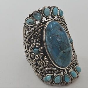 Sterling Silver Turquoise BBJ Cluster Ring Size 6 Southwest Statement